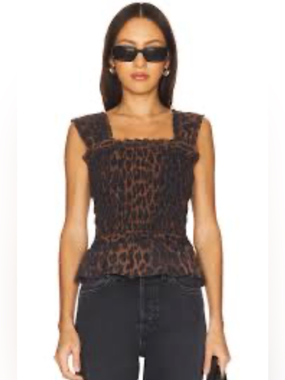 100% cotton Smocked Leopard-Print One-Piece Bodysuit - Brown/Black